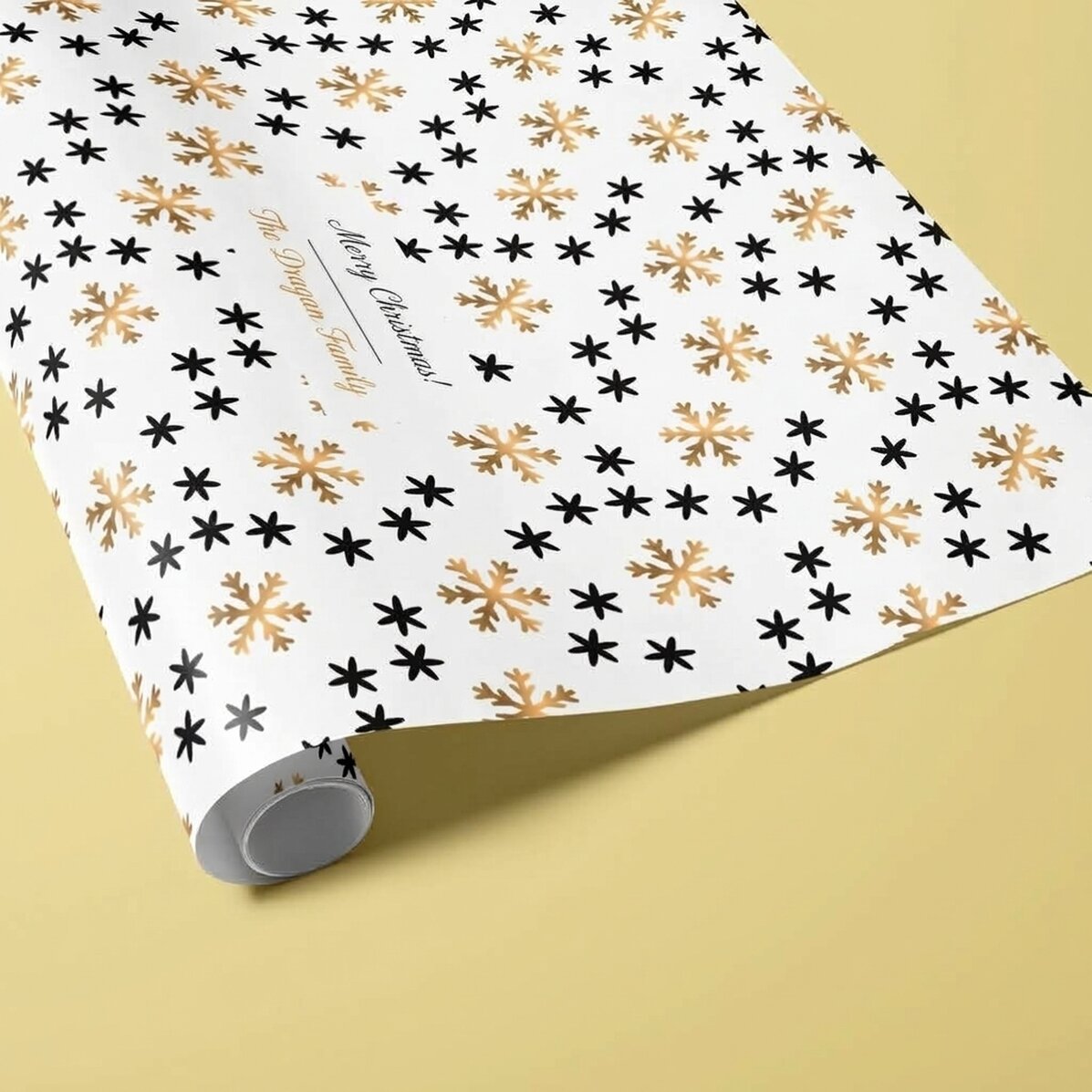 Gepersonaliseerd cadeaupapier met tekst in een kader - Snowflakes