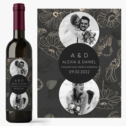 Vin personnalisé avec un texte et 2 photos - Anniversaire