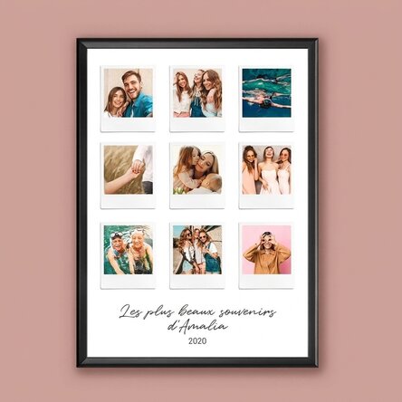 Tableau personnalisé avec un texte et 9 photos de style Polaroid - Les plus beaux moments