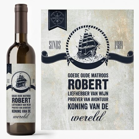 Wijn met gepersonaliseerde tekst - Sailor