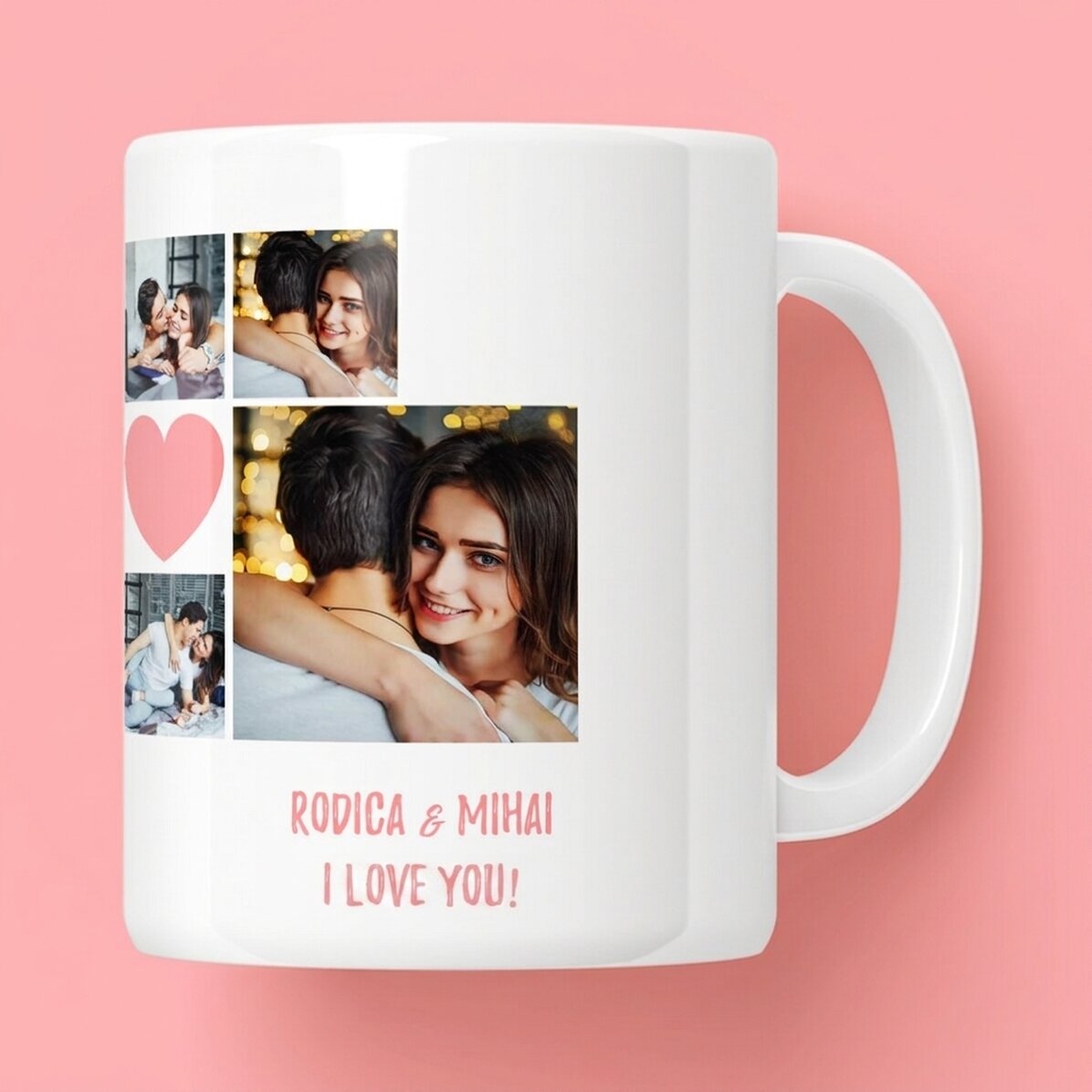 Tasse personnalisée avec 6 photos et un texte - Moments en couple