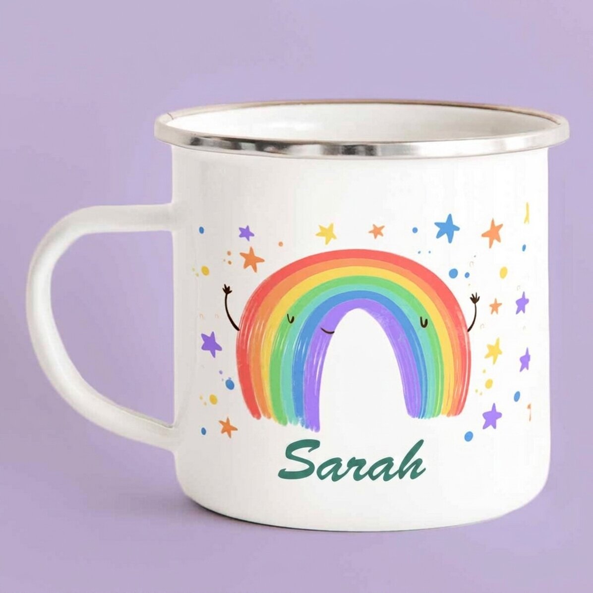 Tasse en métal émaillée avec inscription - Rainbow