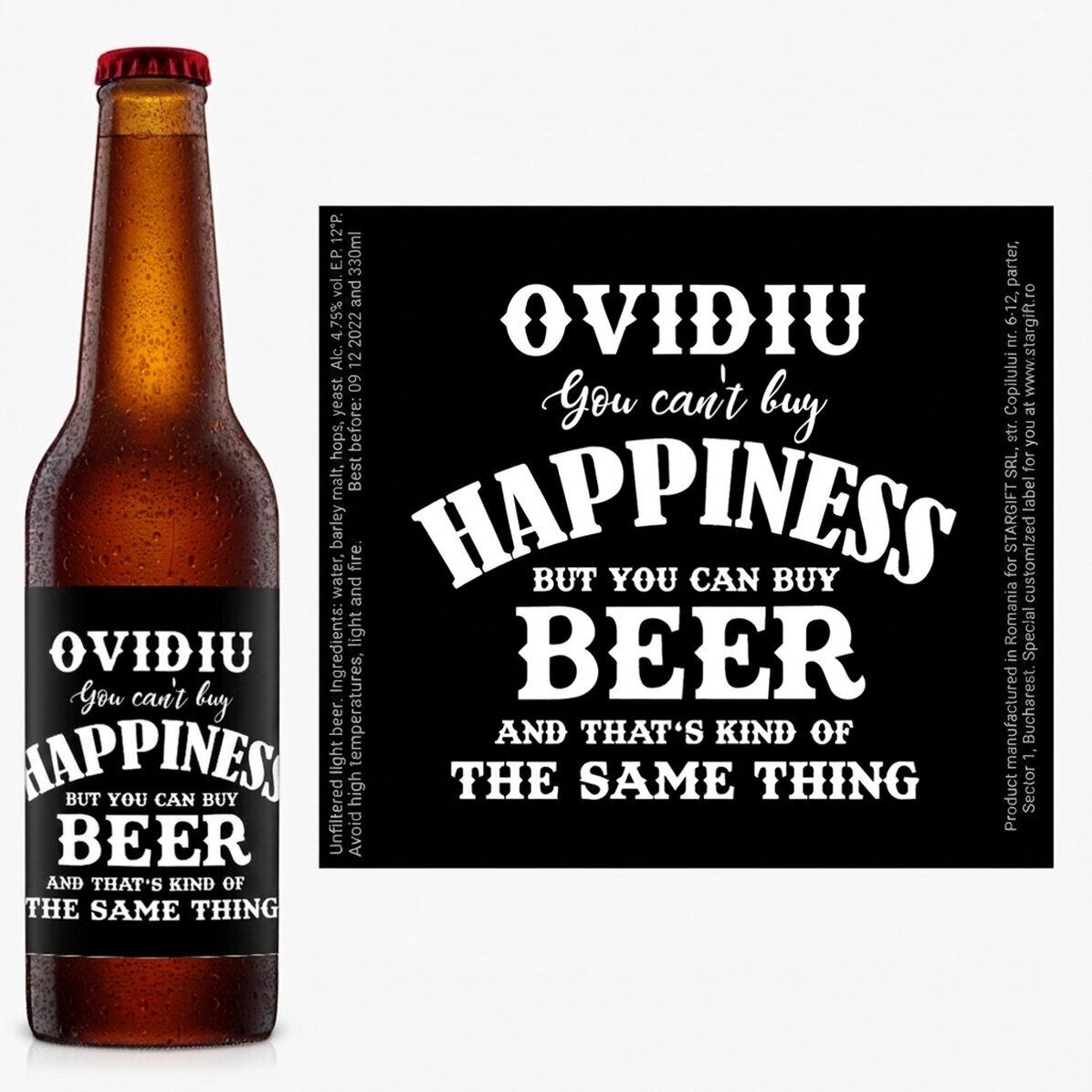 Bier met gepersonaliseerde tekst - Beer is Happiness