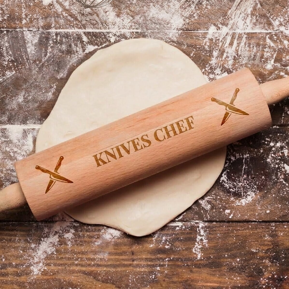 Tire-bouchon en bois personnalisé - Chef aux couteaux