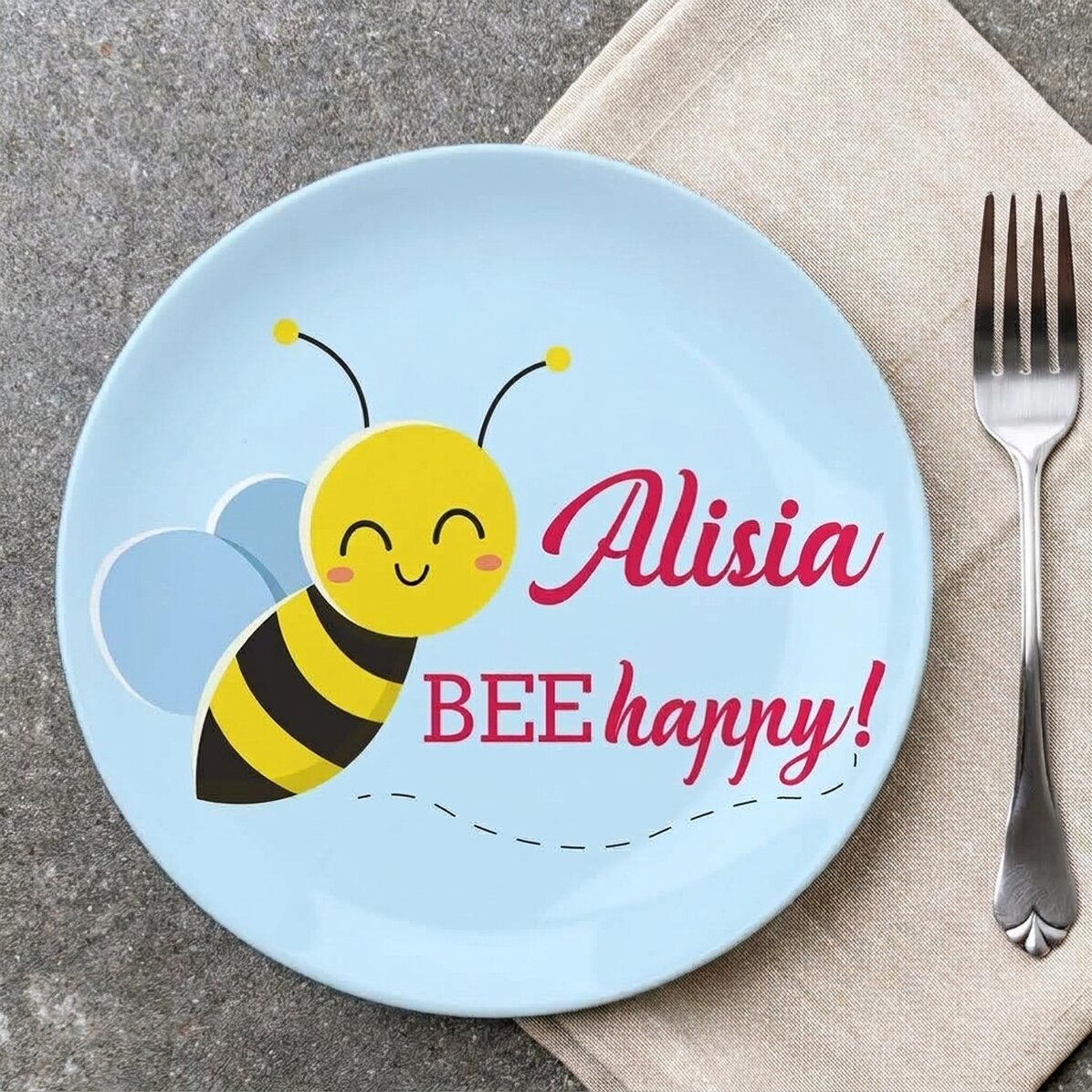 Gepersonaliseerd bord met tekst - Bee happy!