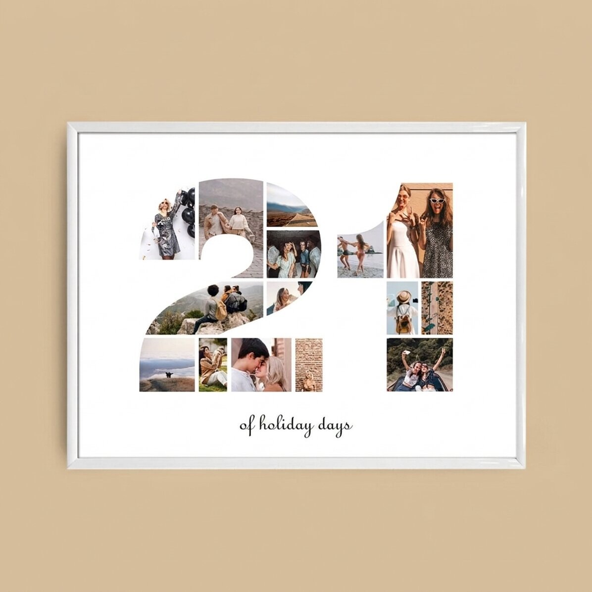 Tableau paysage personnalisé avec 15 photos (modèle n° 21) et un message