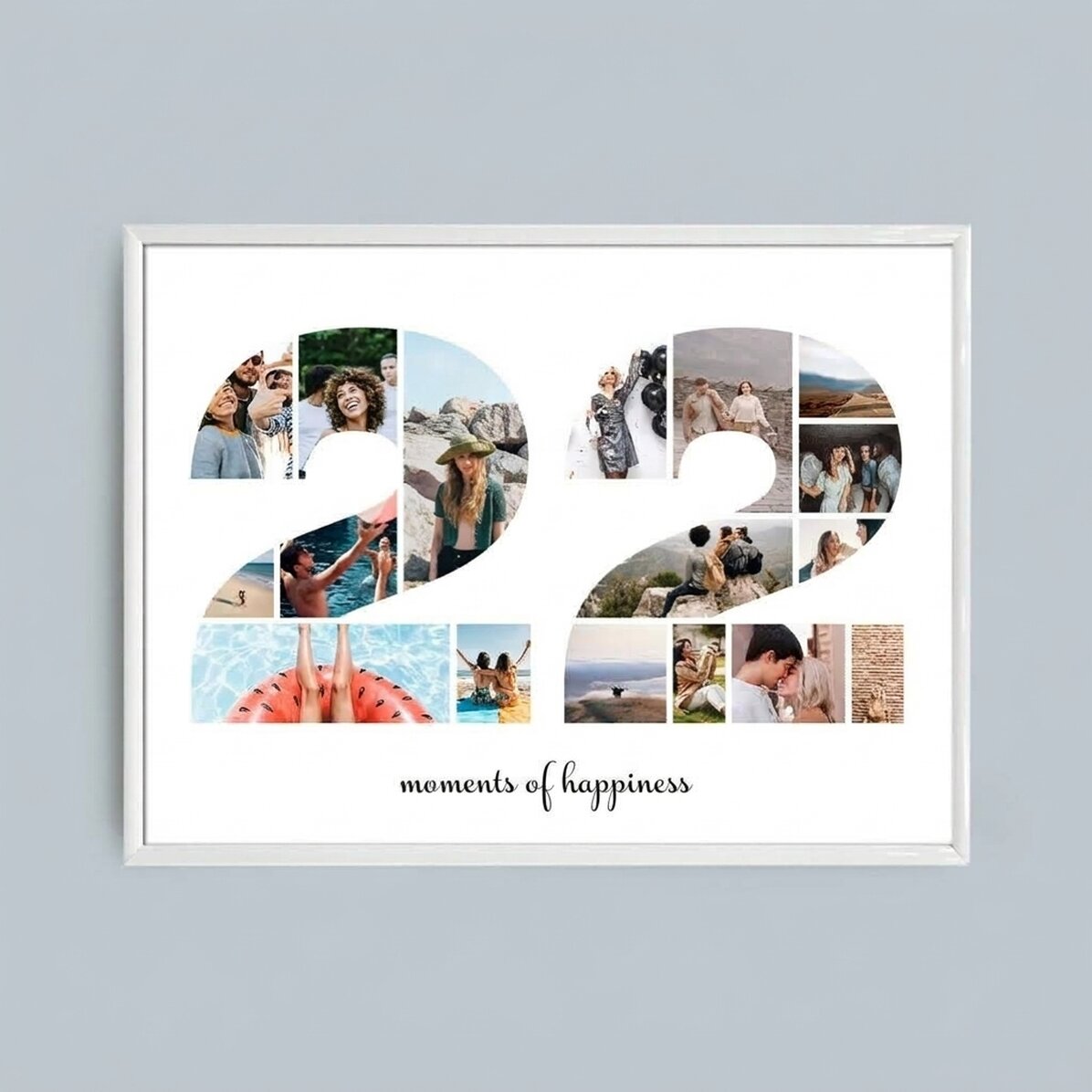 Gepersonaliseerd landschapsschilderij met 17 foto’s, model nr. 22 en tekstbericht