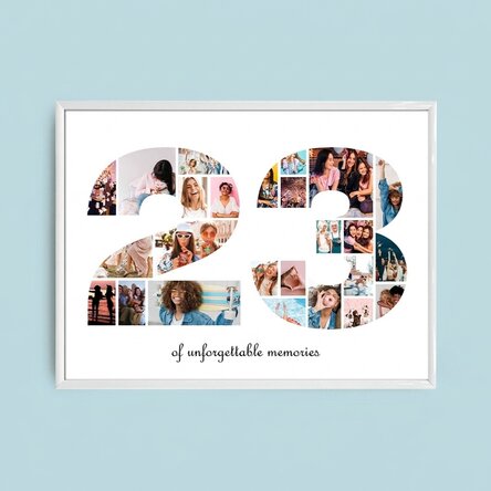 Gepersonaliseerd landschapsschilderij met 25 foto’s, model nummer 23 en tekstbericht