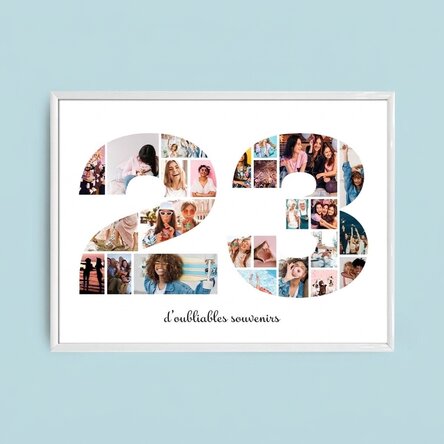 Tableau paysage personnalisé avec 25 photos, modèle n° 23 et message texte
