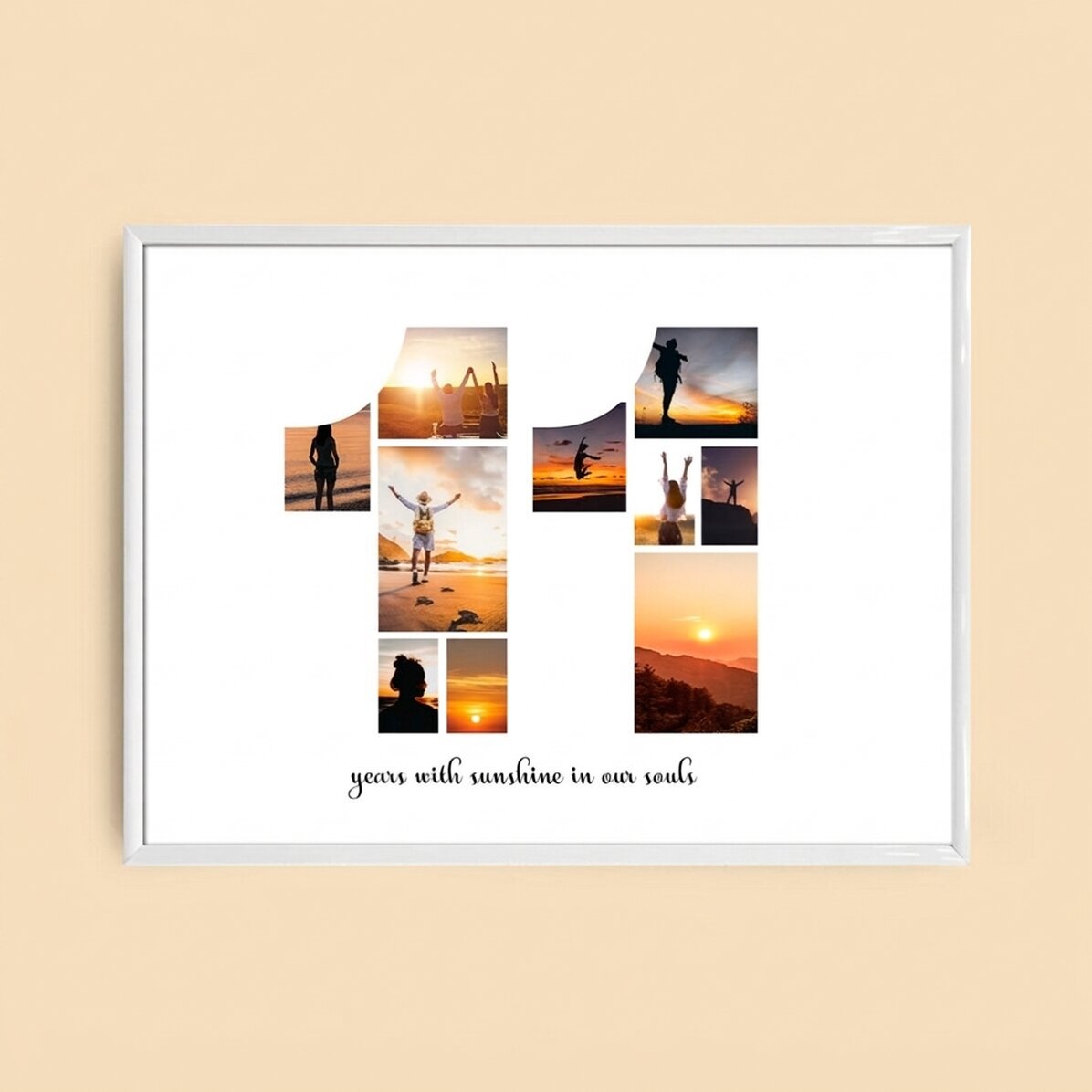 Gepersonaliseerd landschapsschilderij met 10 foto’s, model nummer 11 en tekstbericht