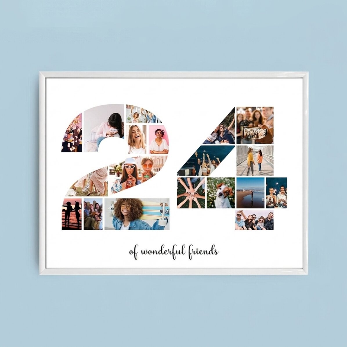 Gepersonaliseerd landschapsschilderij met 19 foto’s, model nr. 24 en tekstbericht