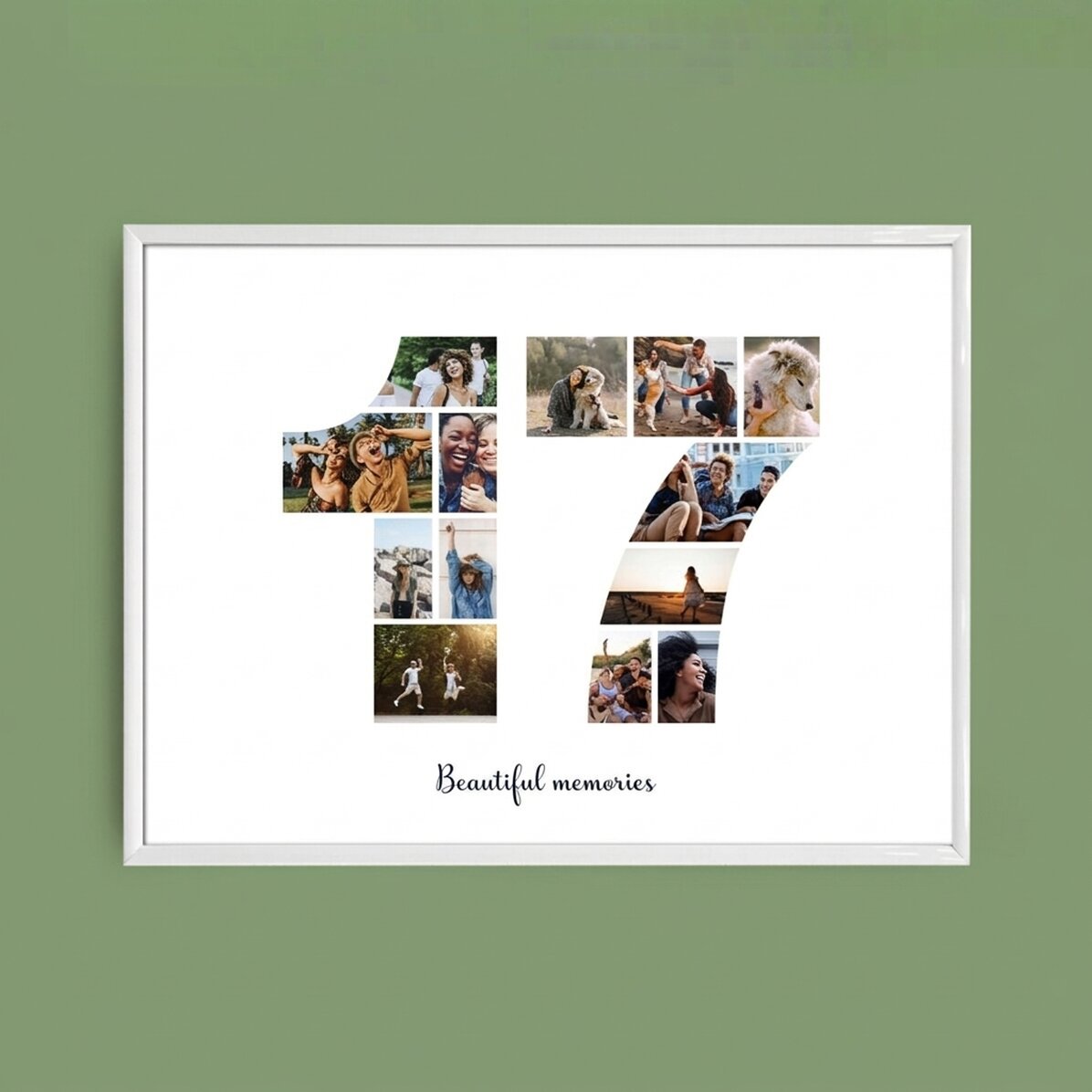 Tableau paysage personnalisé avec 13 photos (modèle n° 17) et un message