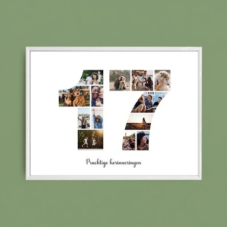 Gepersonaliseerd landschapsschilderij met 13 foto’s, model nummer 17 en tekstbericht