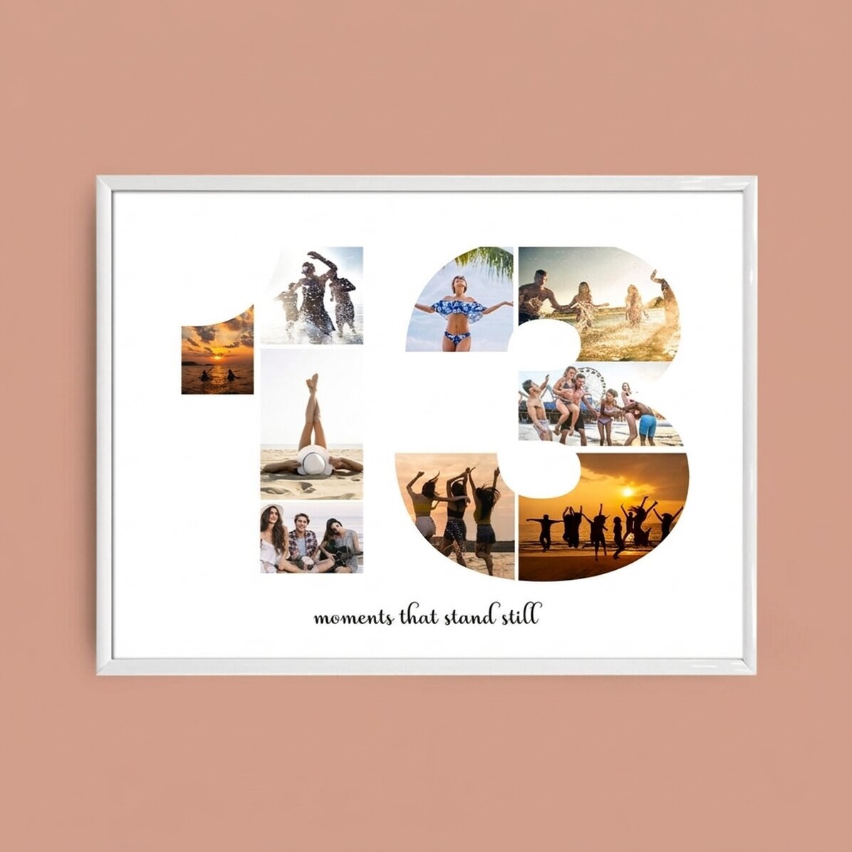 Tableau paysage personnalisé avec 9 photos, modèle n° 13 et message texte