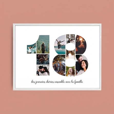 Tableau paysage personnalisé avec 11 photos, modèle n° 18, et un message