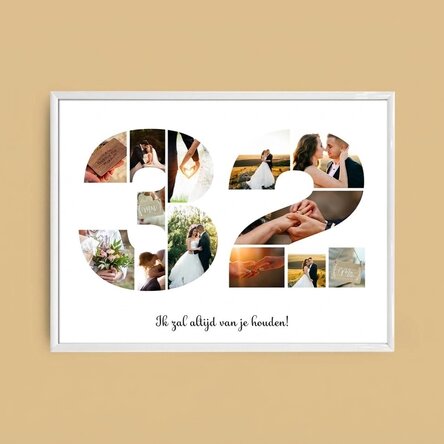 Gepersonaliseerd landschapsschilderij met 13 foto’s, model nummer 32 en tekstbericht