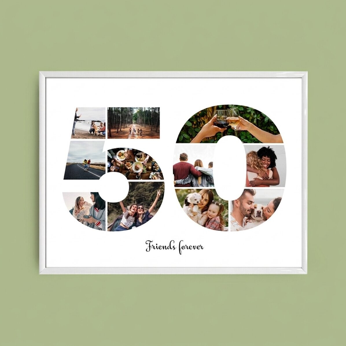 Gepersonaliseerd landschapsschilderij met 11 foto’s, model nummer 50 en tekstbericht