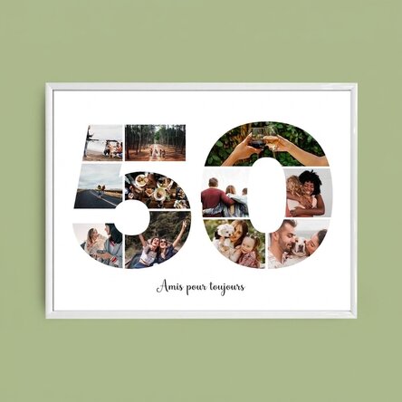 Tableau paysage personnalisé avec 11 photos, modèle n° 50, et un message