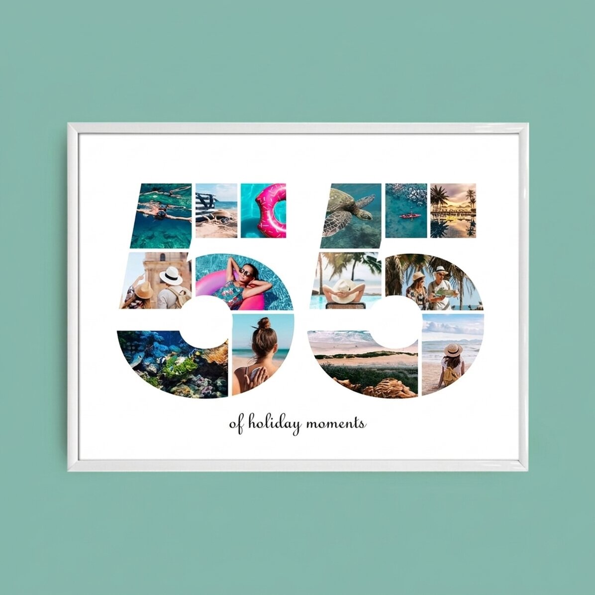 Tableau paysage personnalisé avec 14 photos, modèle n° 55 et message texte