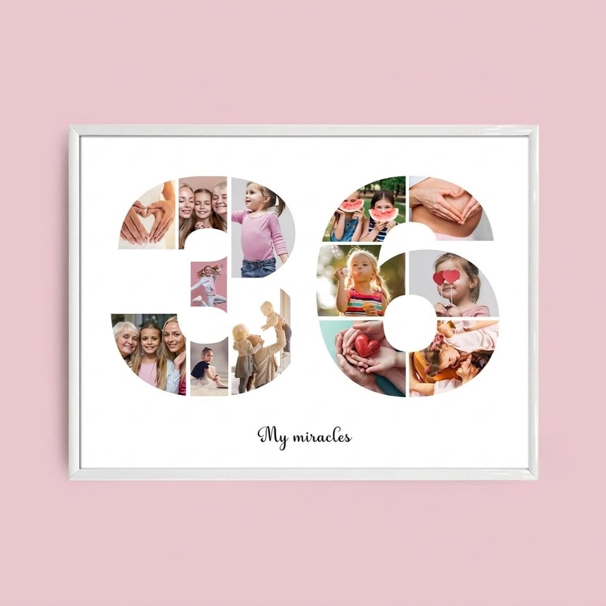 Gepersonaliseerd landschapsschilderij met 13 foto’s, model nummer 36 en tekstbericht