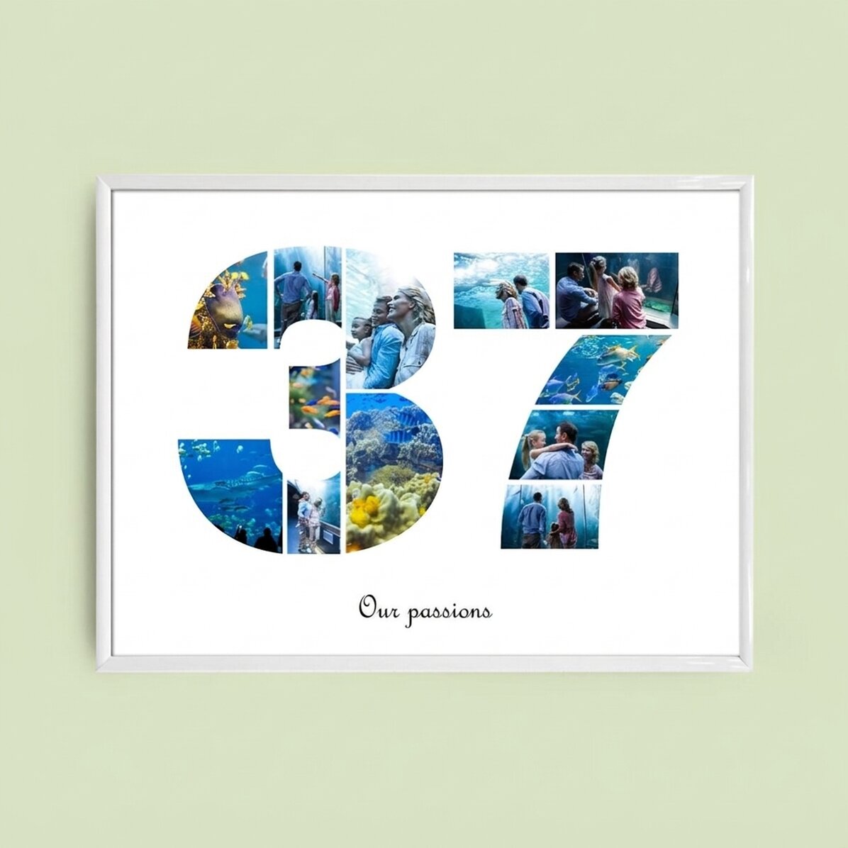 Tableau paysage personnalisé avec 12 photos, modèle n° 37, et un message