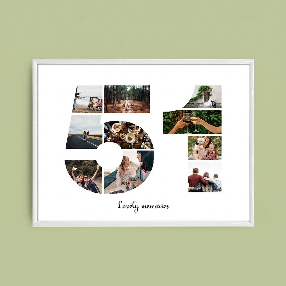 Tableau paysage personnalisé avec 10 photos, modèle n° 51, et un message