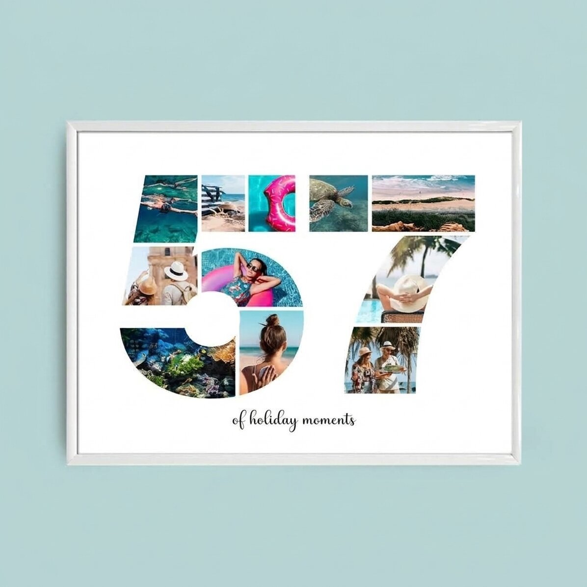 Tableau paysage personnalisé avec 11 photos, modèle n° 57 et message texte