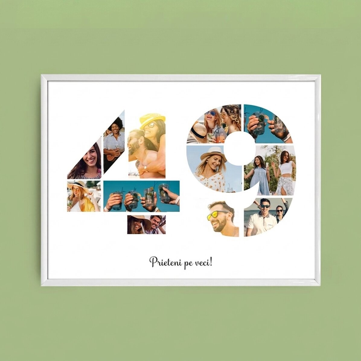 Gepersonaliseerd landschapsschilderij met 12 foto’s, model nummer 49 en tekstbericht