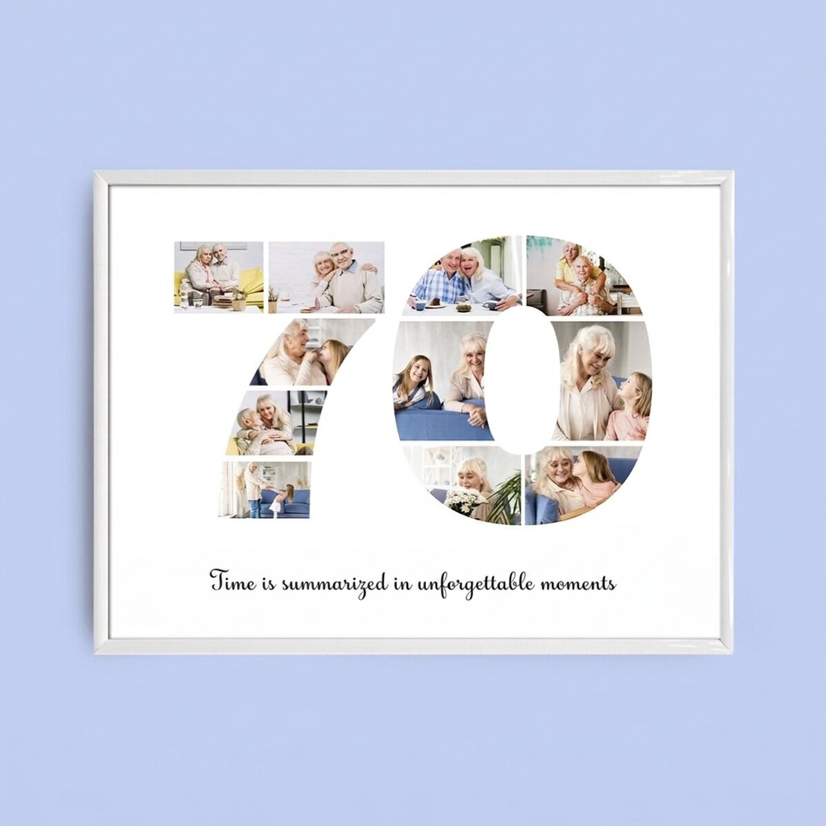 Gepersonaliseerd landschapsschilderij met 11 foto’s, model nummer 70 en tekstbericht