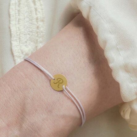Bracelet à cordon personnalisé - perle de 10 mm - or 14 carats - modèle initiale