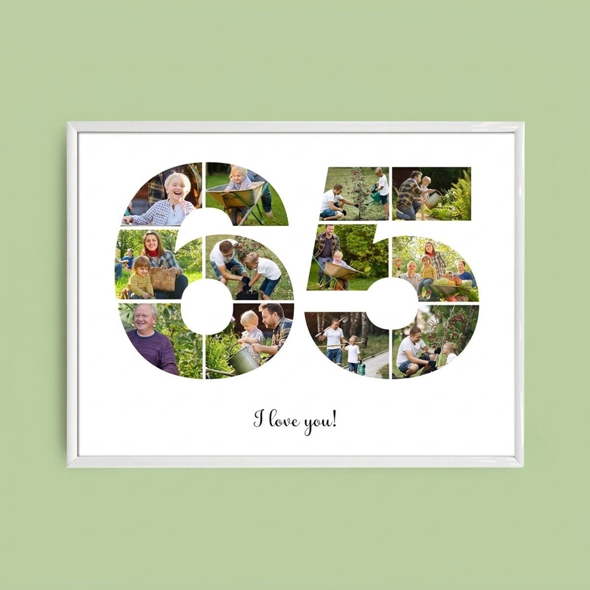 Tableau paysage personnalisé avec 12 photos, modèle n° 65, et un message