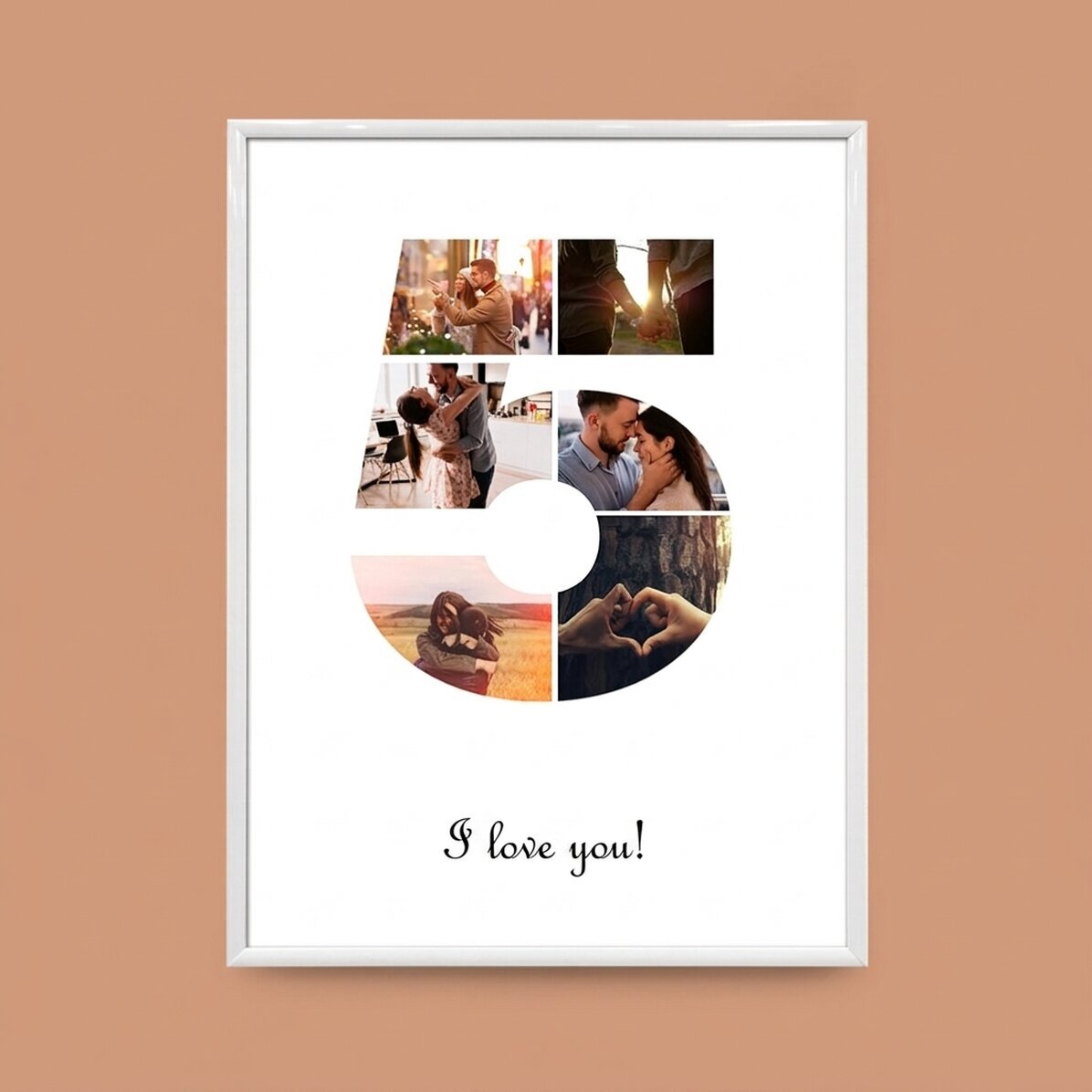 Tableau personnalisé avec 6 photos, modèle n° 5, et un message