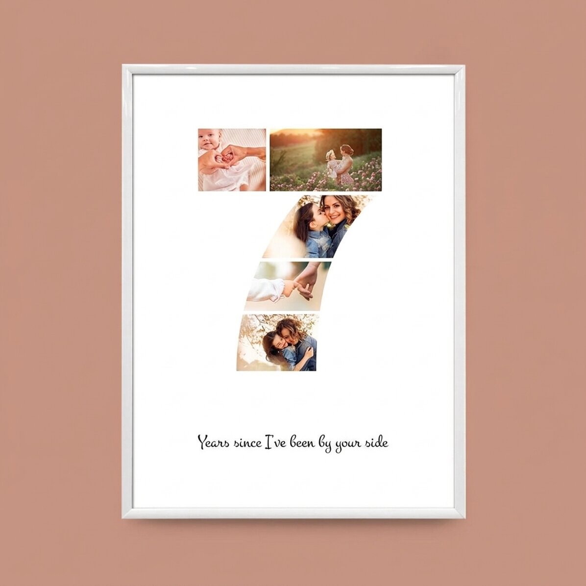 Gepersonaliseerd schilderij met 5 foto’s, model nummer 7 en tekstbericht
