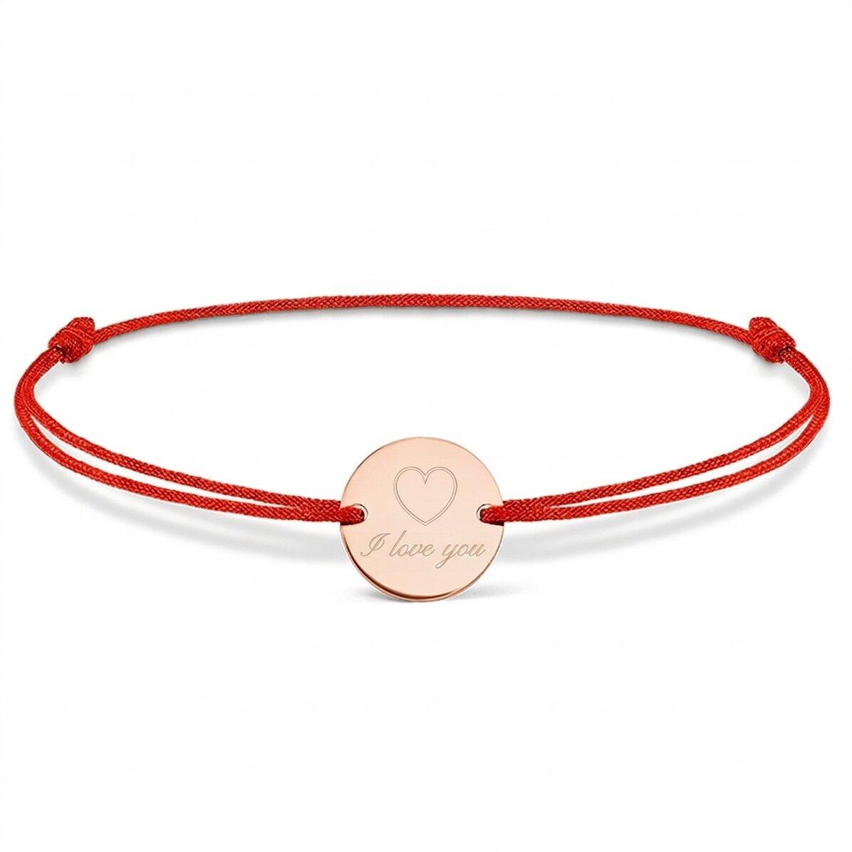 Gepersonaliseerde armband met koord - muntje 14 mm - 925 zilver - hartjesmodel