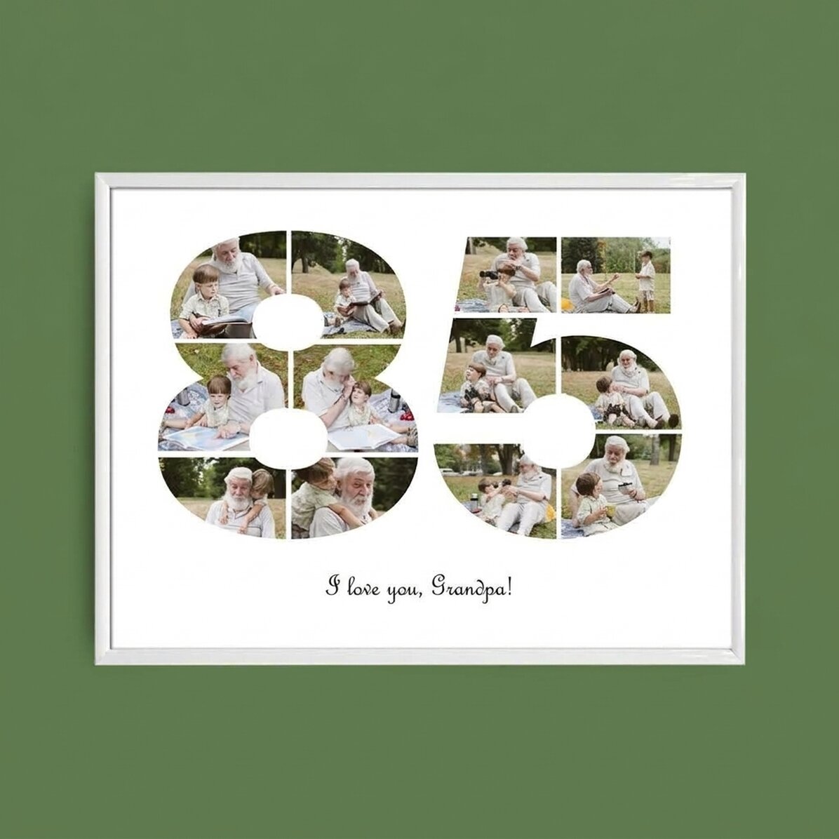 Gepersonaliseerd landschapsschilderij met 12 foto’s, model nummer 85 en tekstbericht