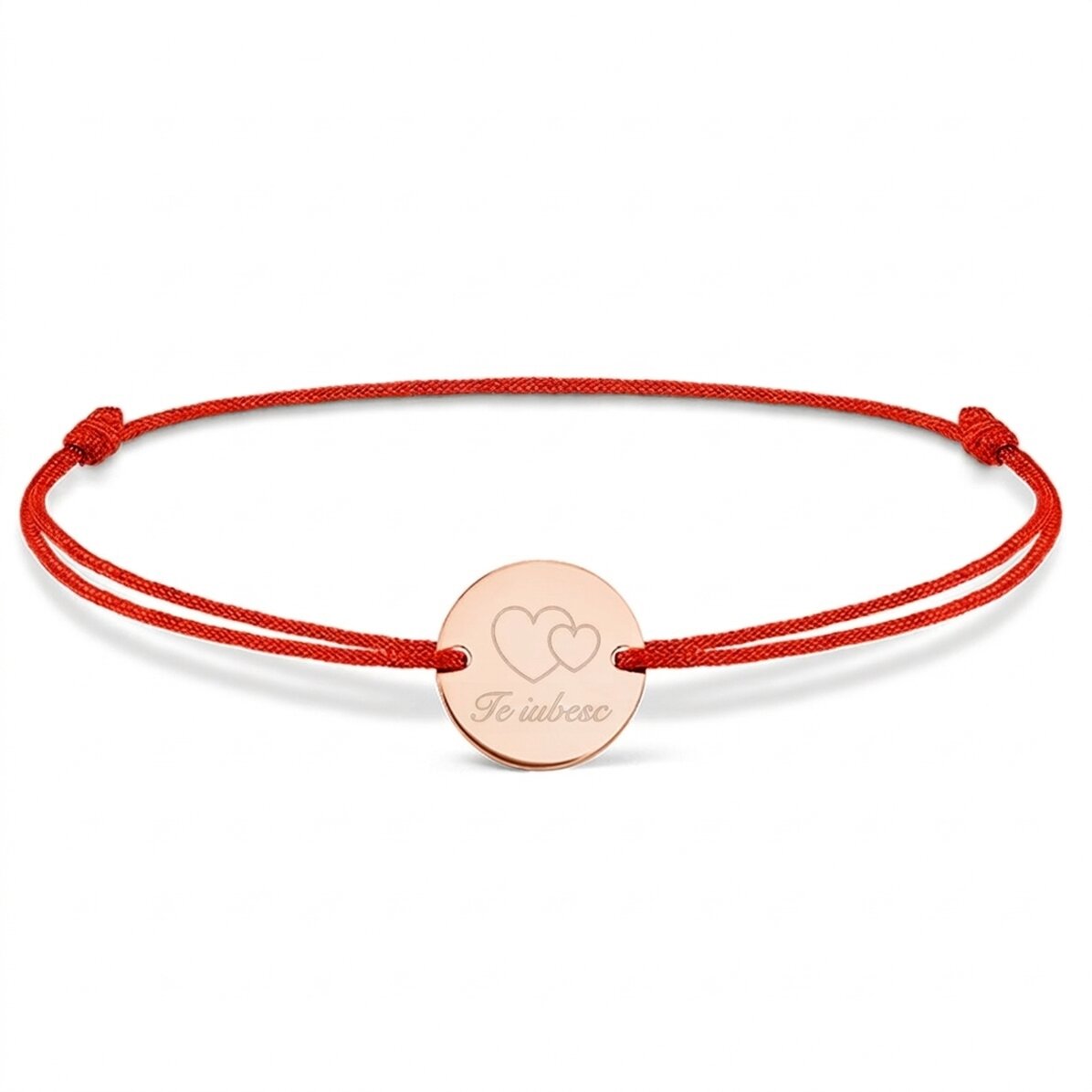 Bracelet à cordon personnalisé - médaille de 14 mm - argent 925 - « I love you »