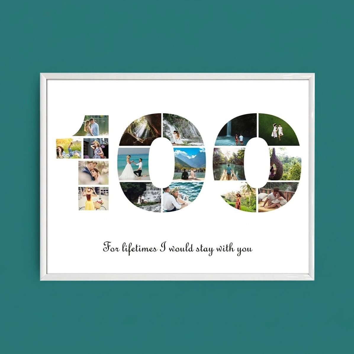 Tableau paysage personnalisé avec 17 photos (modèle n° 100) et un message