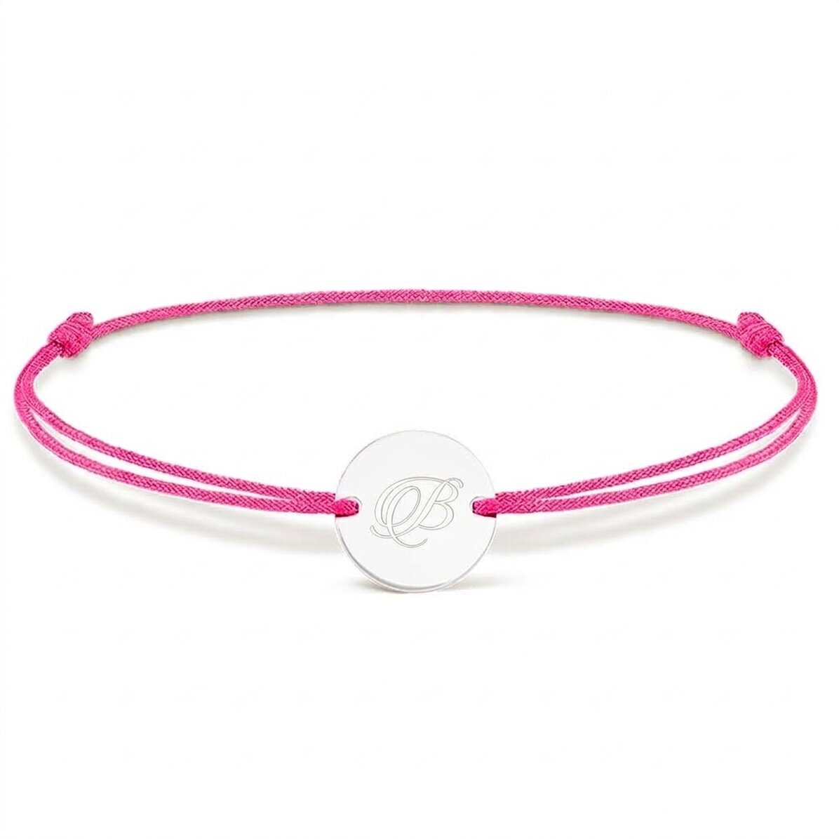 Bracelet à cordon personnalisé - pendentif de 14 mm - argent 925 - modèle initiale 2