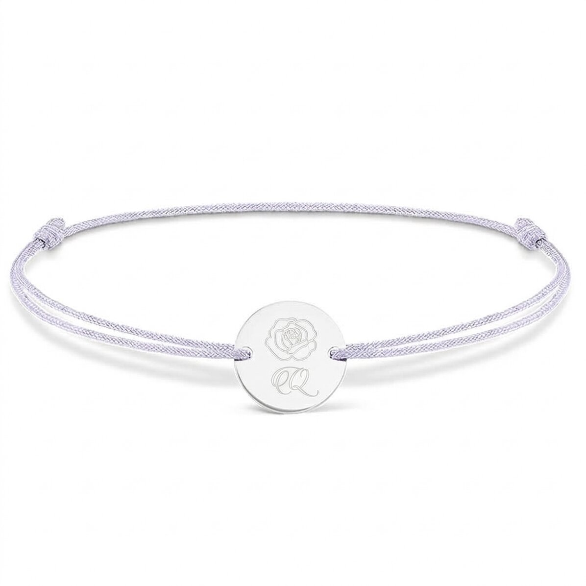Bracelet à cordon personnalisé - médaille de 14 mm - argent 925 - motif rose