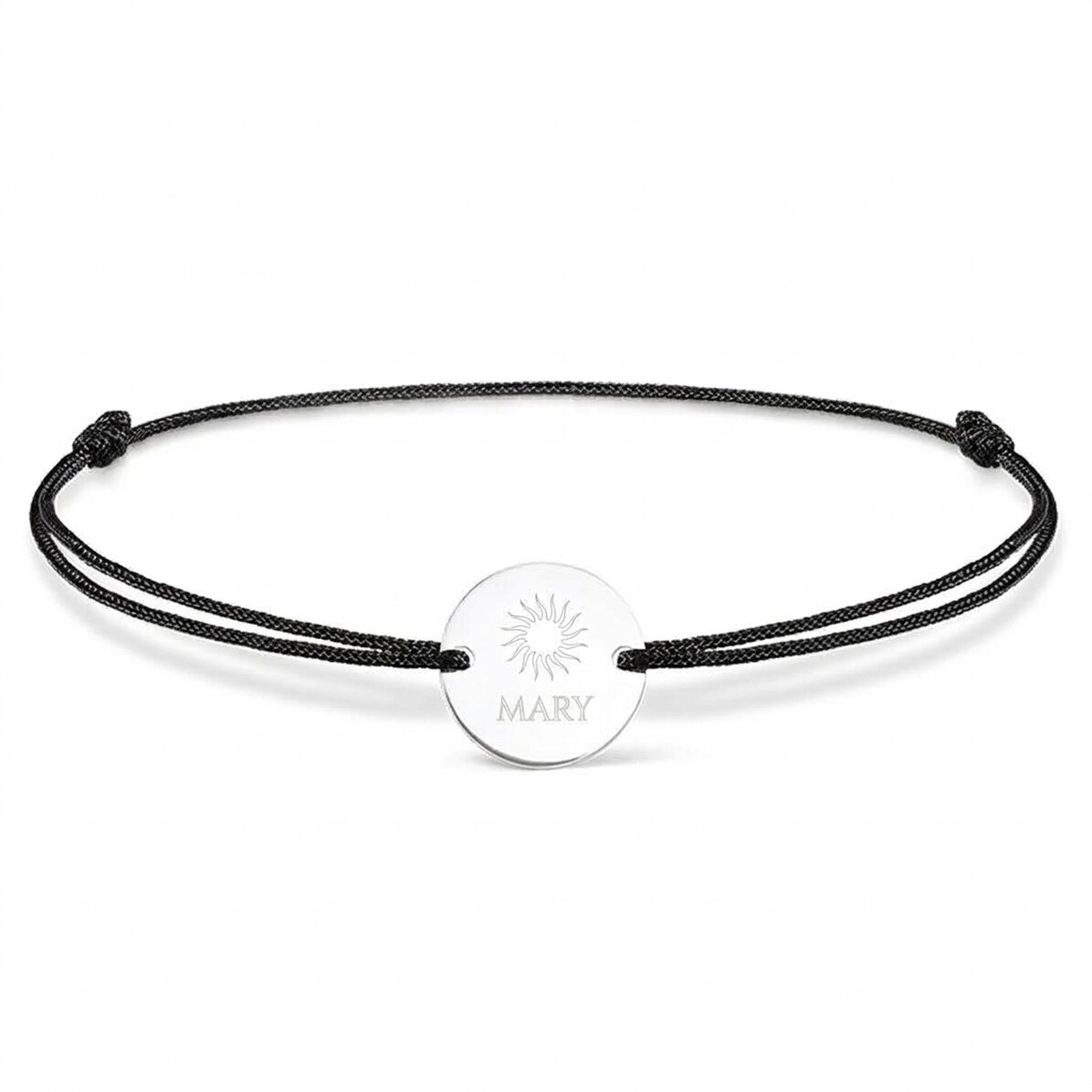 Bracelet à cordon personnalisé - médaille de 14 mm - argent 925 - motif soleil