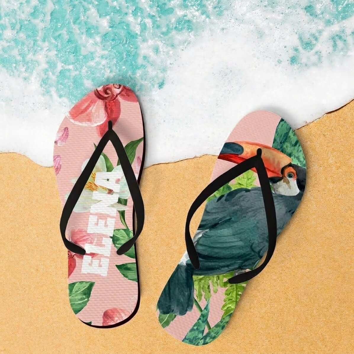 Gepersonaliseerde teenslippers met tekst - Tropical oasis