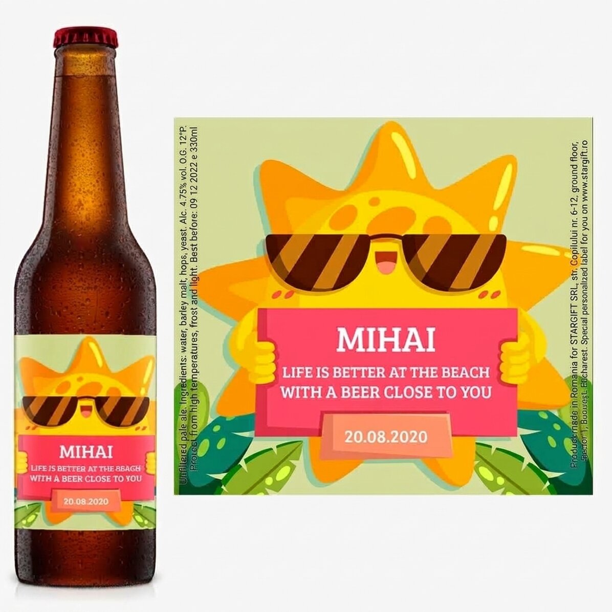 Bier met gepersonaliseerde tekst - Friendly sun