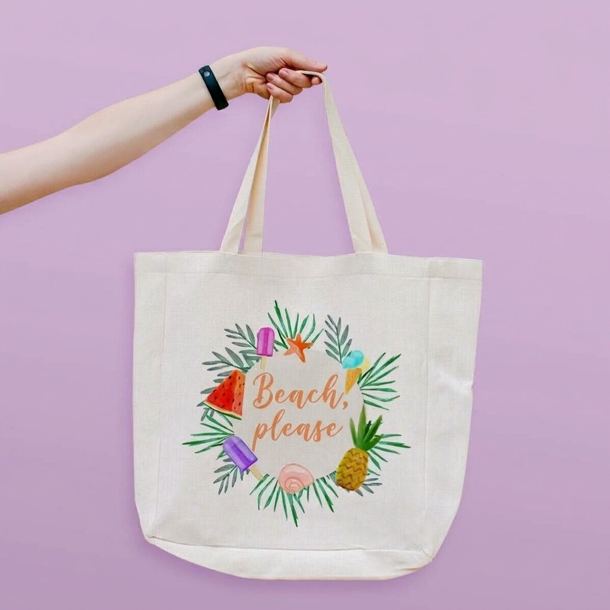 Sac de plage personnalisé avec inscription - Modèle « Beach please » « Summer freeze »