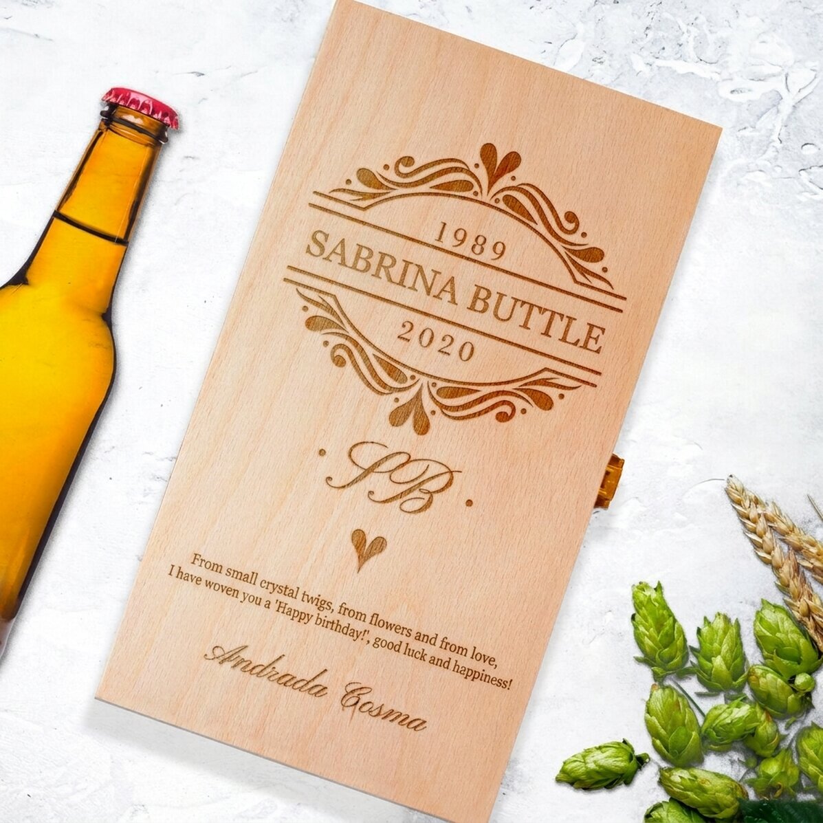 Gepersonaliseerde bierdoos voor drie flessen - Elegante initialen