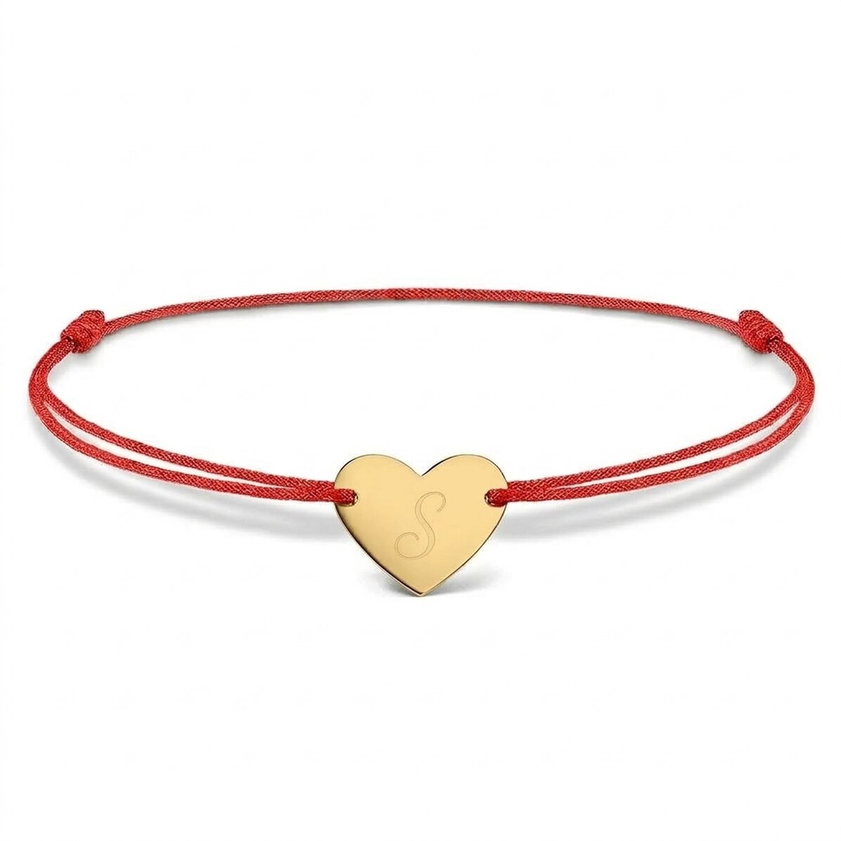 Gepersonaliseerde armband met koord - hartje 12x10 mm - 14-karaats goud - model met initiaal