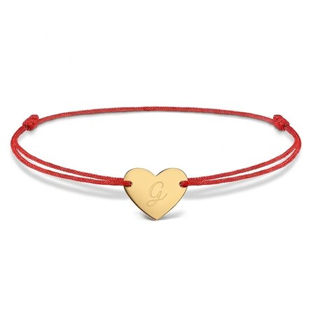 Bracelet à cordon personnalisé - cœur 12 x 10 mm - or 14 carats - modèle initiale