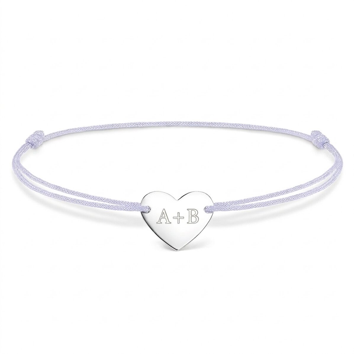 Gepersonaliseerde armband met koord – hartje 12x10 mm – 925 zilver – Jij en ik