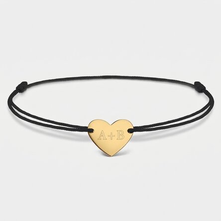 Gepersonaliseerde armband met koord - hartje 12x10 mm - 14-karaats goud - Jij en ik