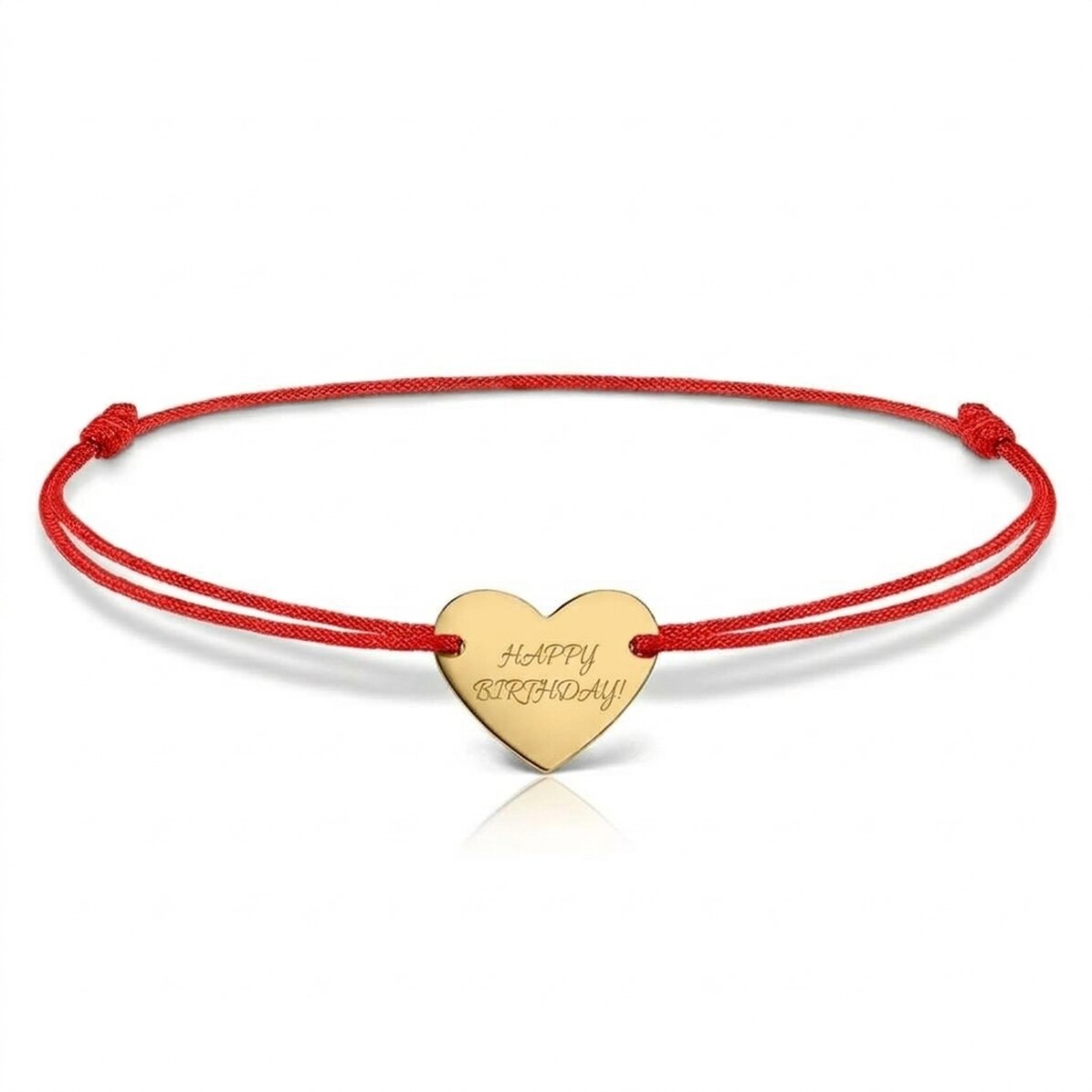 Bracelet à cordon personnalisé - cœur 12 x 10 mm - or 14 carats - modèle initiale 5