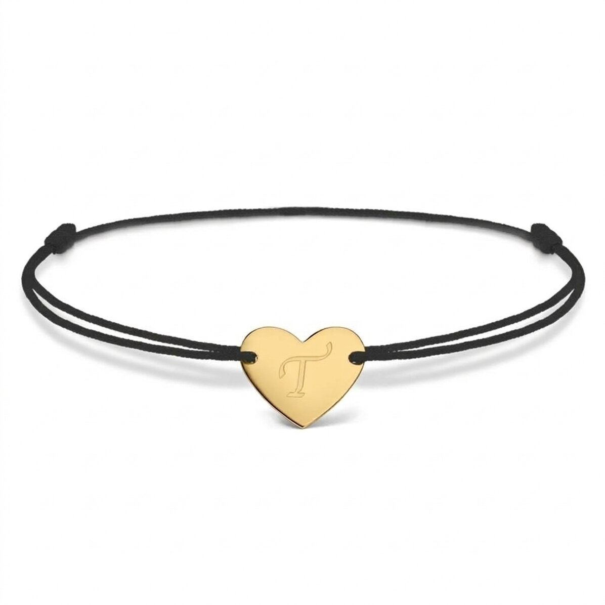 Gepersonaliseerde armband met koord - hartje 12x10 mm - 14-karaats goud - model met initiaal 6